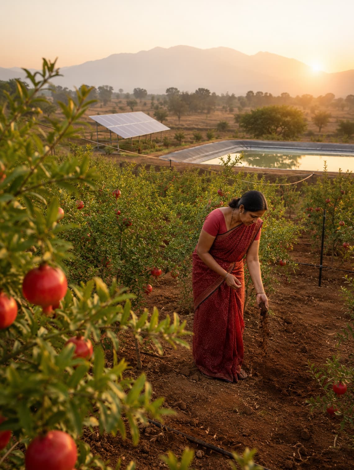 Woman inspecting plants in a field