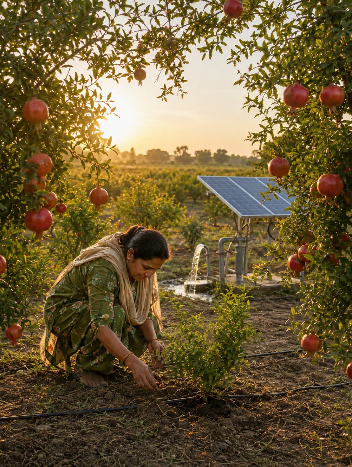 Woman inspecting plants in a field