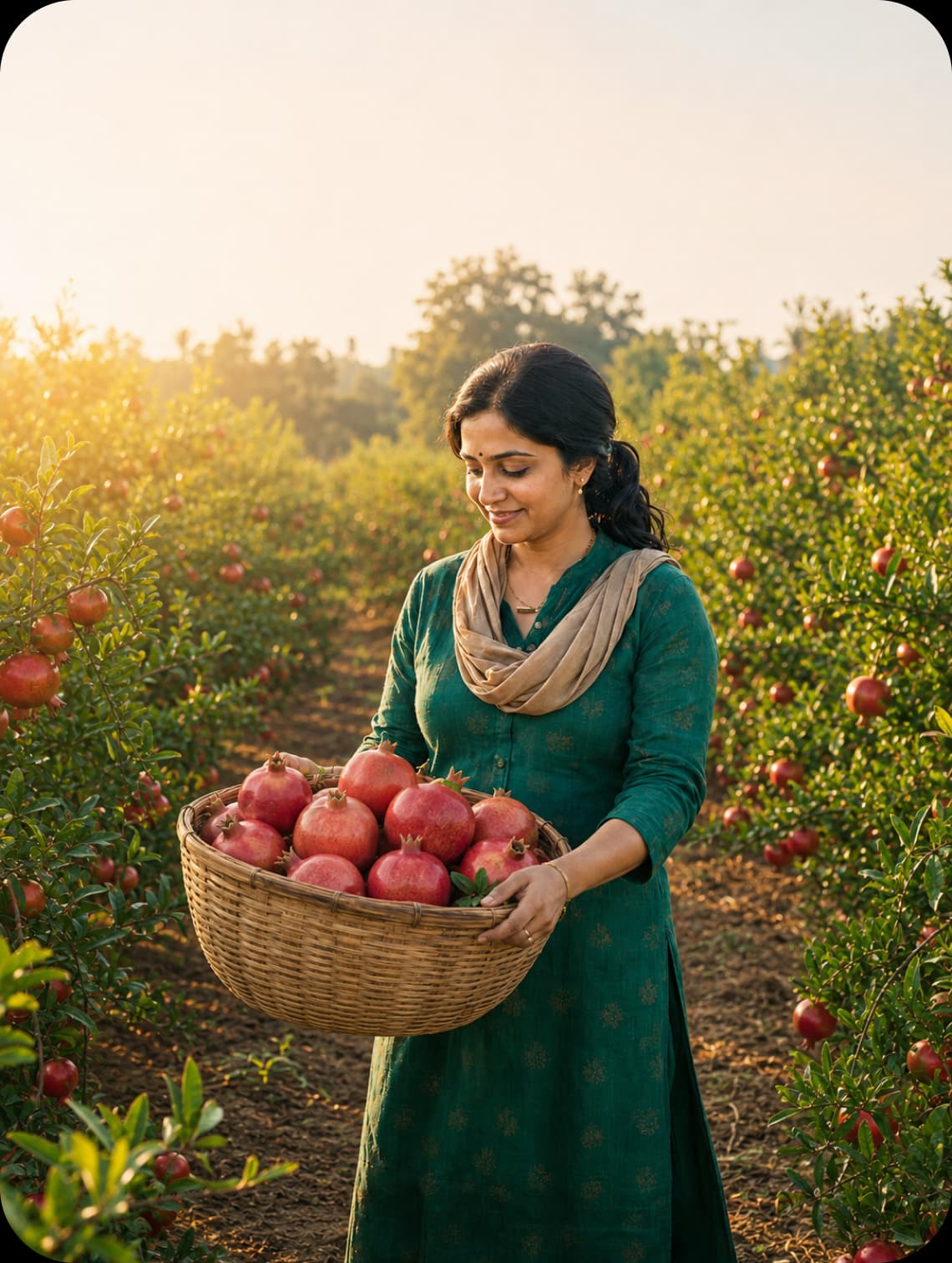 Woman inspecting plants in a field
