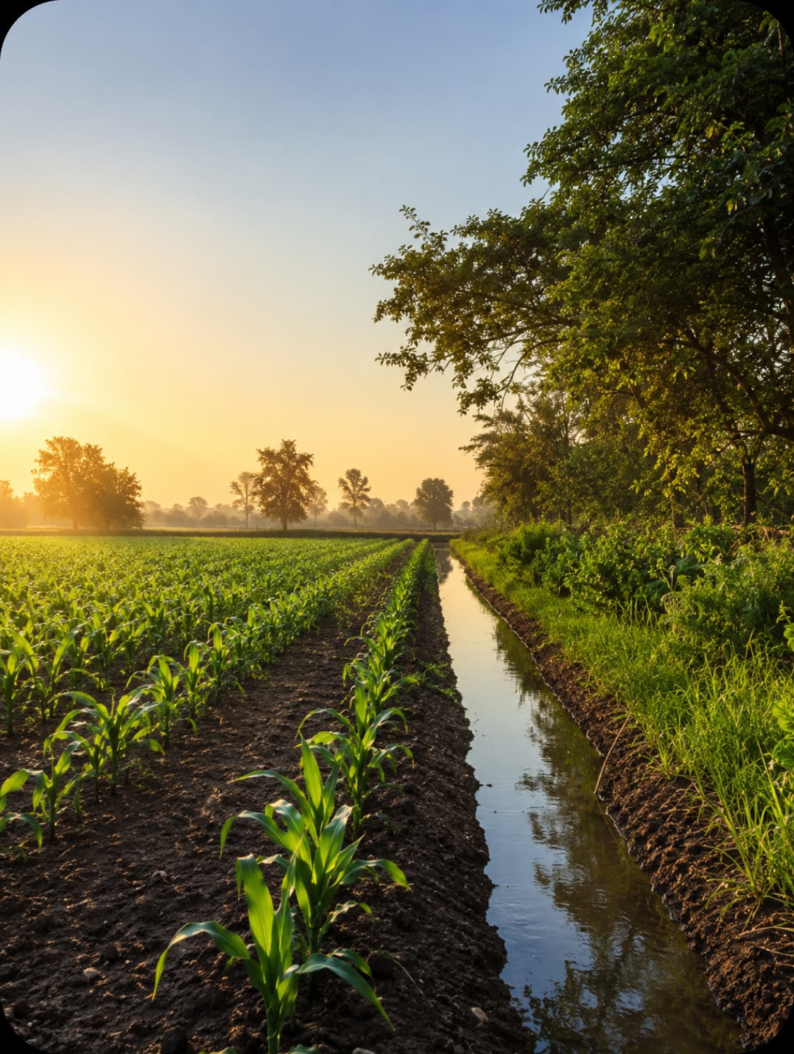 Greenhouse rows with irrigation infrastructure
