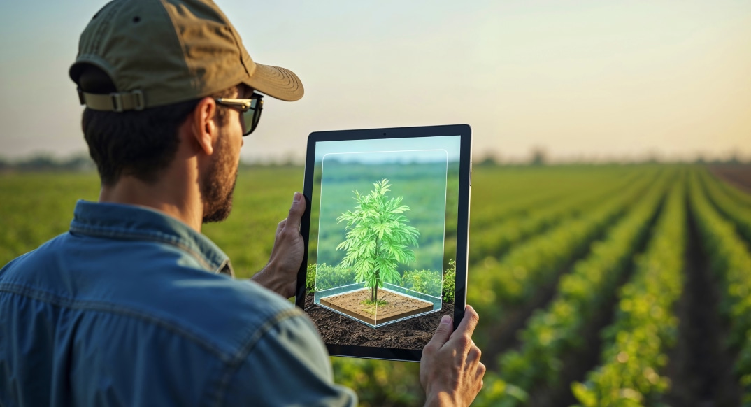 Person using a tablet with digital agriculture insights