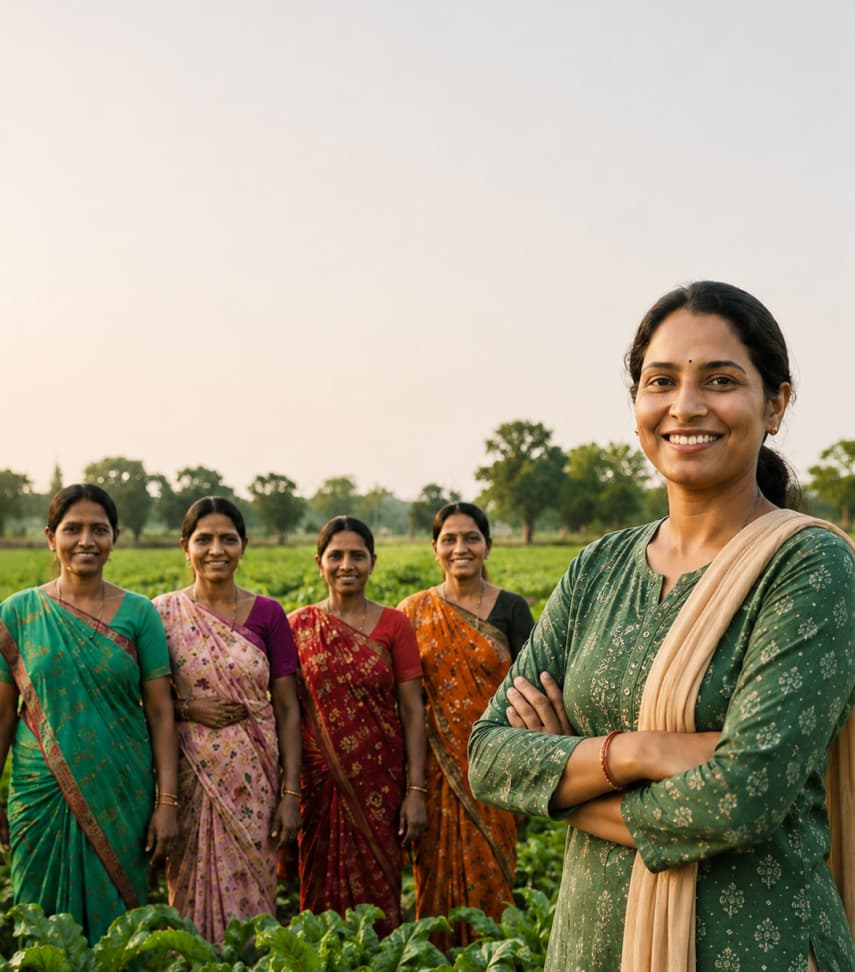 Farmer using technology in the field at sunset