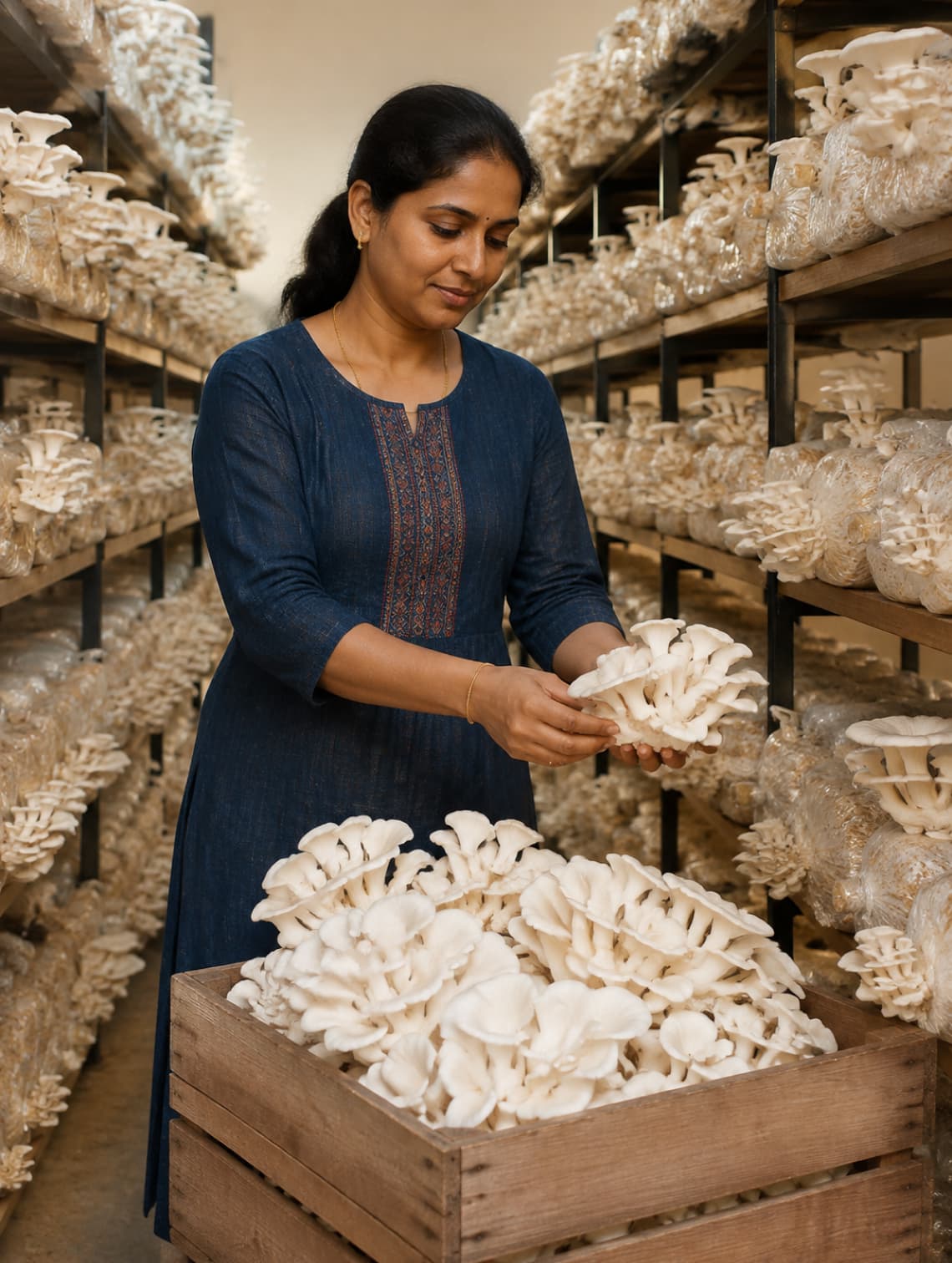 Farmer reviewing crop quality in a cultivated field